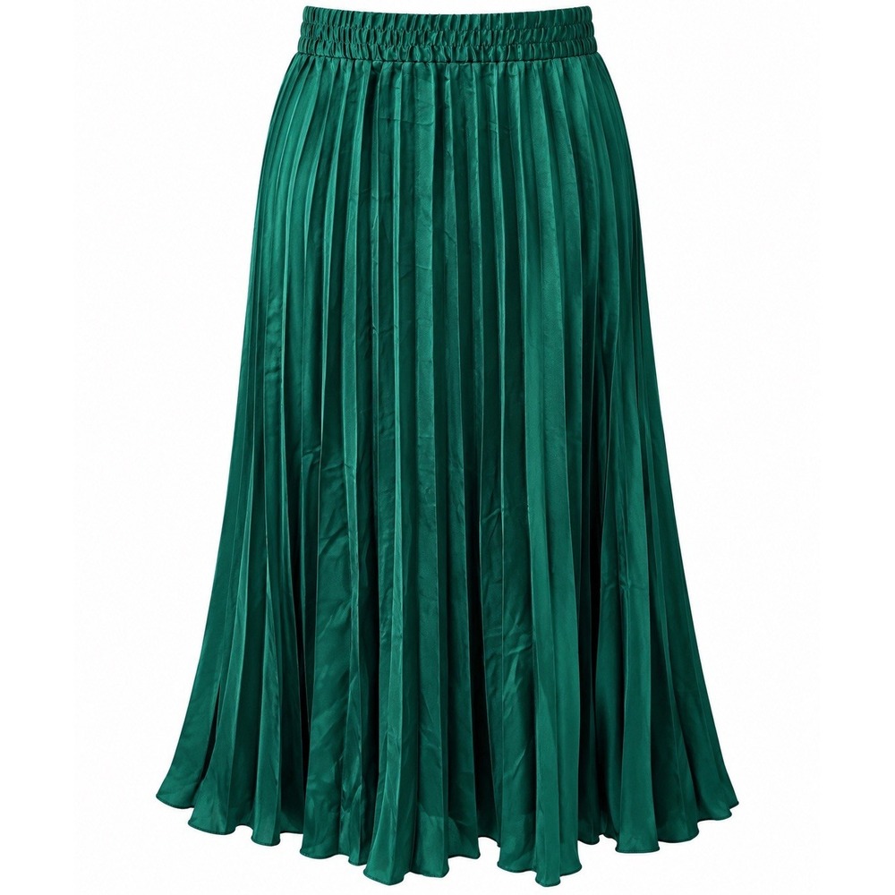 NWOT Max Studio Pleated Midi Skirt Women M Emerald Green Satin Elastic Waist